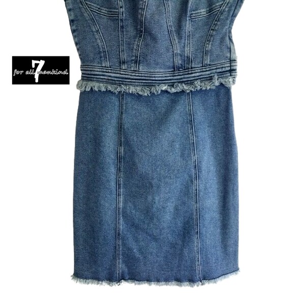 7 For All Mankind NEW Western MUSE Sweetheart Neck Frayed Fitted Denim Dress S - Picture 6 of 12